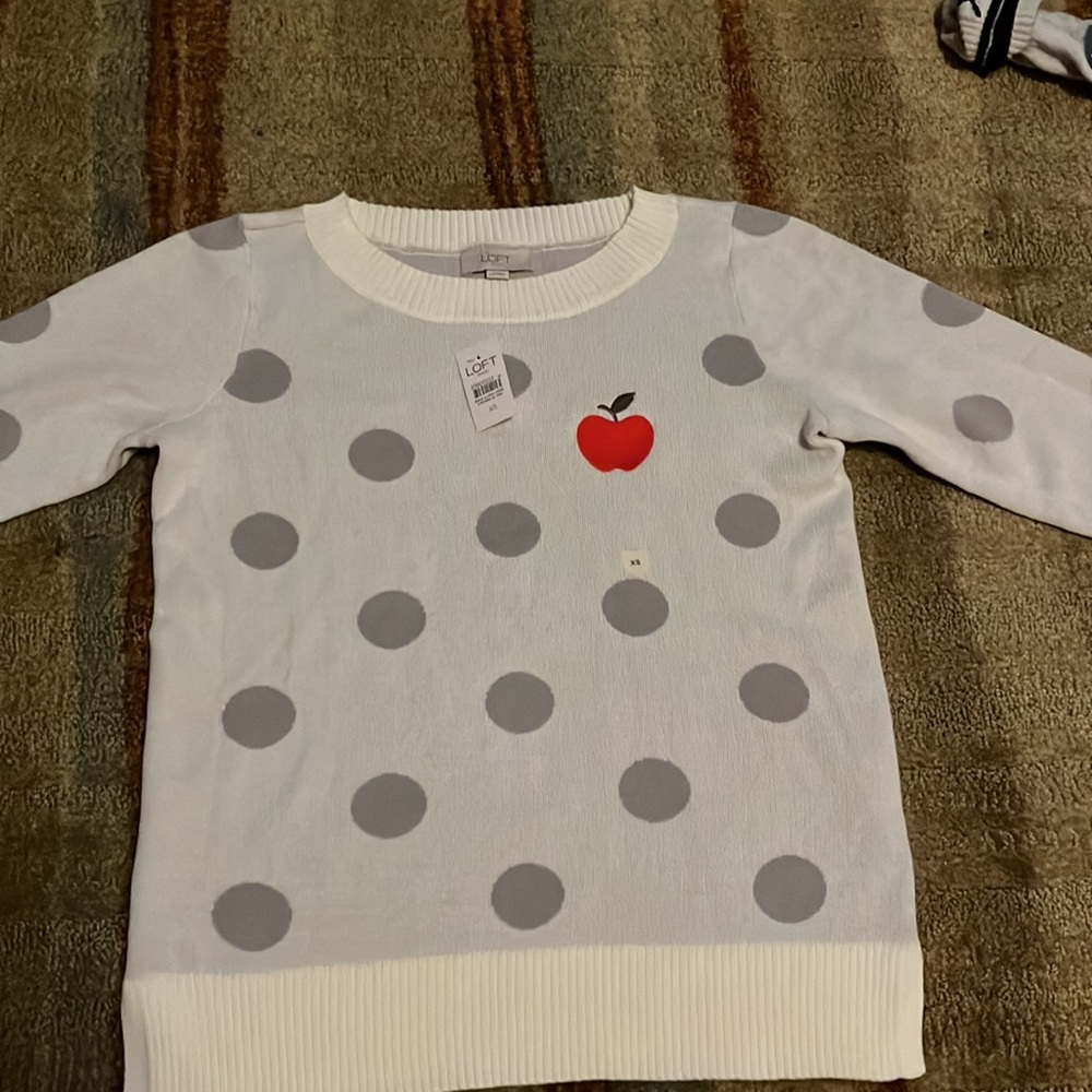 NWT Loft XS Polka Dot Sweater with Apple 🍎